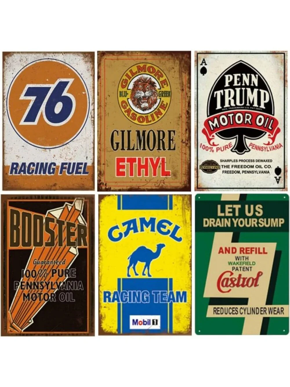 Vintage Metal Signs Set of 26 | Retro Gas & Oil Decor for Home, Bar, Garage, Man
